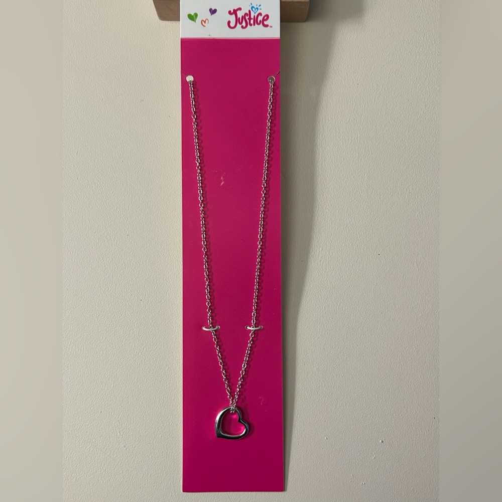 Justice Silver Heart Pendant Necklace NWT